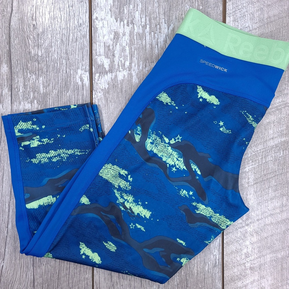 Reebok Leggings Women S Blue Camo Speedwick Athletic Cropped Tights AJ3519